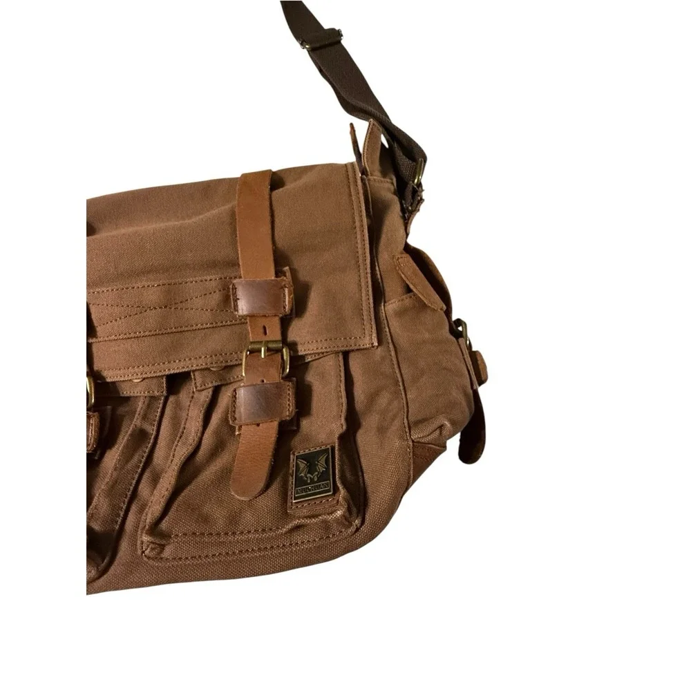 Military Canvas Leather Men Messenger Bag Shoulder Crossbody Bag Sturdy Muchuan